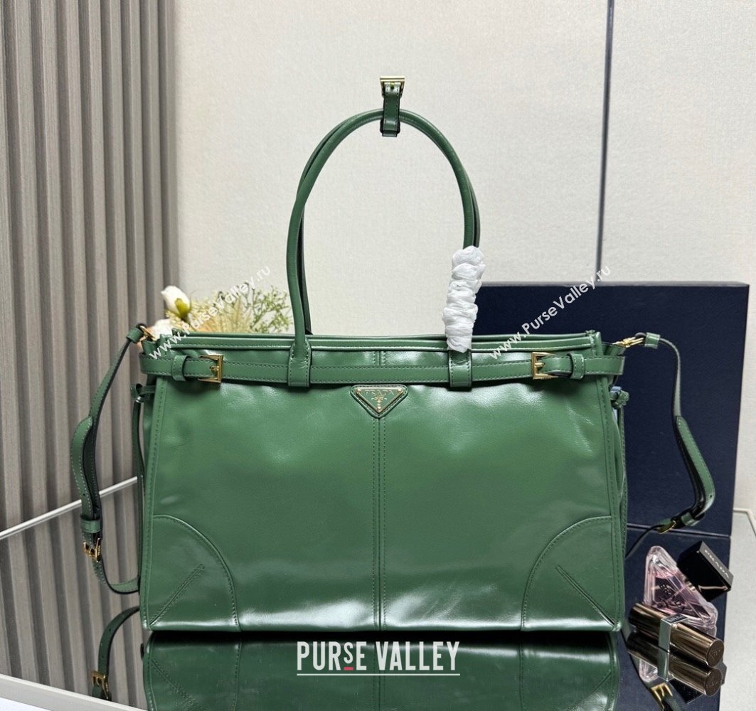 Prada Bonnie large leather handbag 1BA433 Light Green 2025 (YZ-250521030)