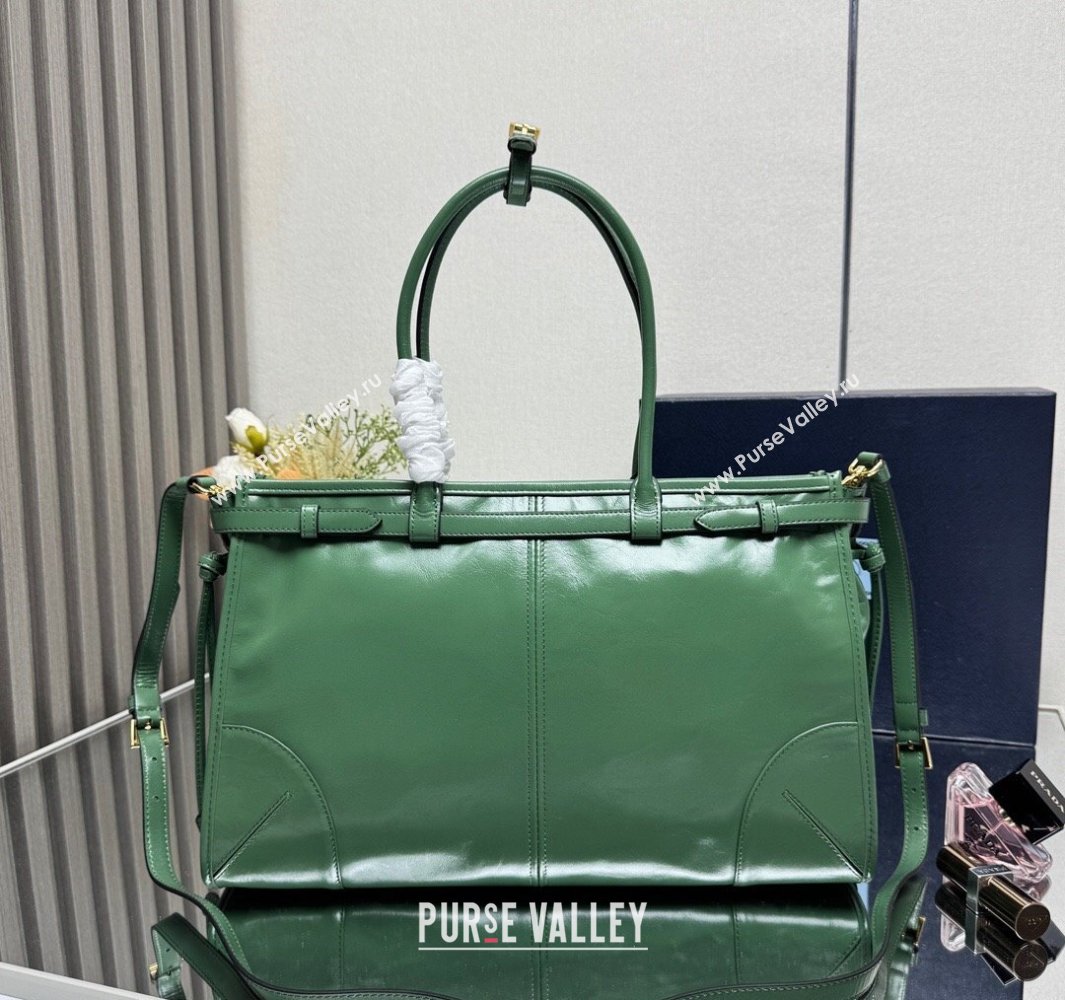 Prada Bonnie large leather handbag 1BA433 Light Green 2025 (YZ-250521030)