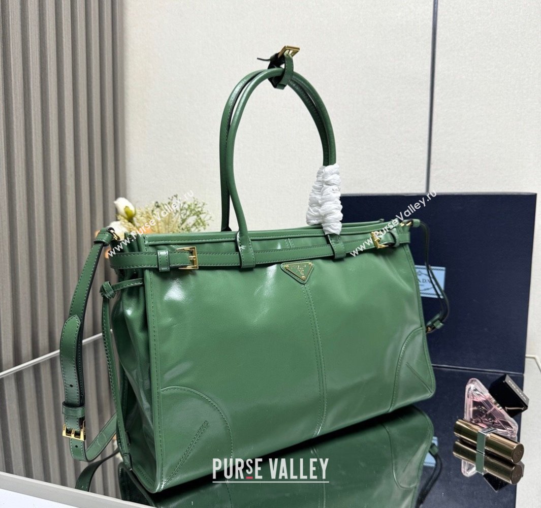 Prada Bonnie large leather handbag 1BA433 Light Green 2025 (YZ-250521030)