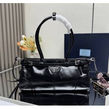 Prada Bonnie medium leather handbag Black/Silver 2025 1BA426 (YZ-250521039)