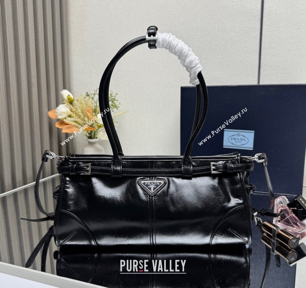 Prada Bonnie medium leather handbag Black/Silver 2025 1BA426 (YZ-250521039)