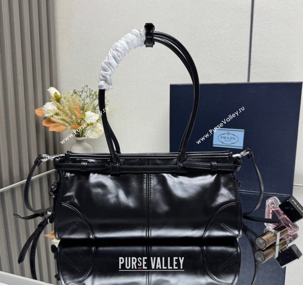 Prada Bonnie medium leather handbag Black/Silver 2025 1BA426 (YZ-250521039)