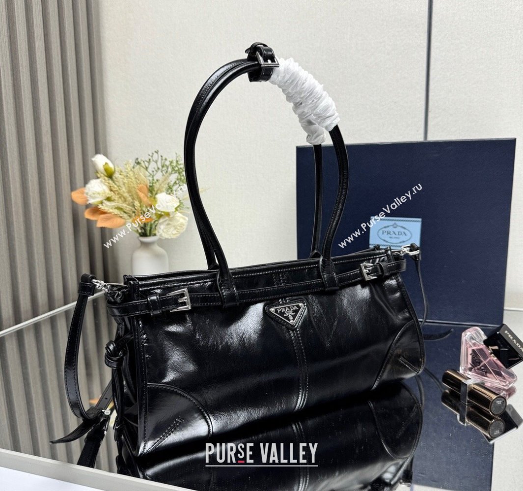 Prada Bonnie medium leather handbag Black/Silver 2025 1BA426 (YZ-250521039)
