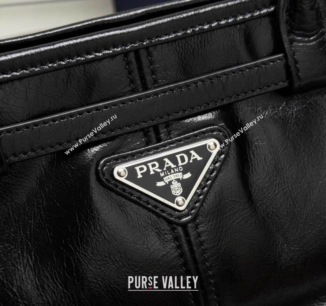 Prada Bonnie medium leather handbag Black/Silver 2025 1BA426 (YZ-250521039)