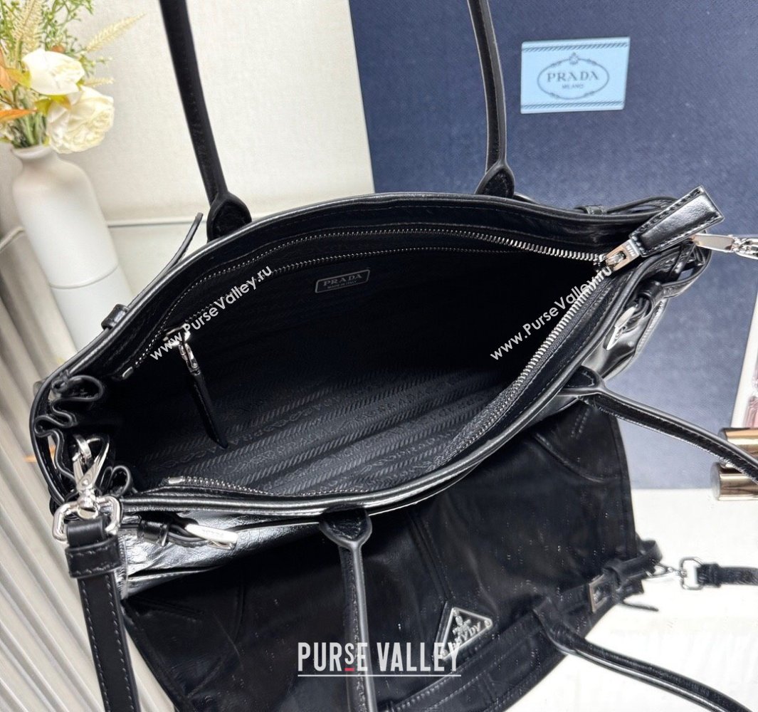 Prada Bonnie medium leather handbag Black/Silver 2025 1BA426 (YZ-250521039)