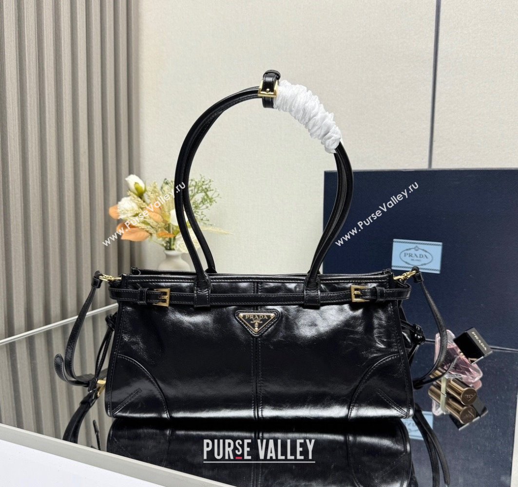 Prada Bonnie medium leather handbag Black/Gold 2025 1BA426 (YZ-250521040)
