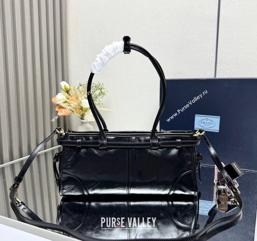Prada Bonnie medium leather handbag Black/Gold 2025 1BA426 (YZ-250521040)