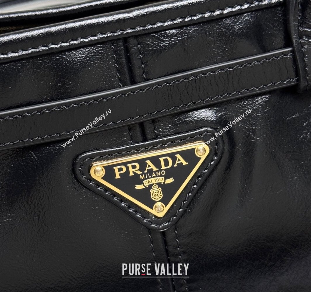 Prada Bonnie medium leather handbag Black/Gold 2025 1BA426 (YZ-250521040)