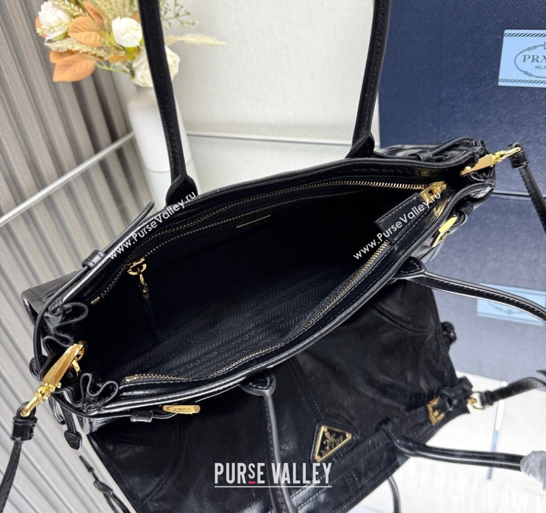 Prada Bonnie medium leather handbag Black/Gold 2025 1BA426 (YZ-250521040)