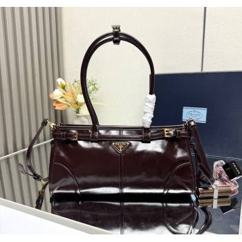 Prada Bonnie medium leather handbag Dark Brown 2025 1BA426 (YZ-250521041)