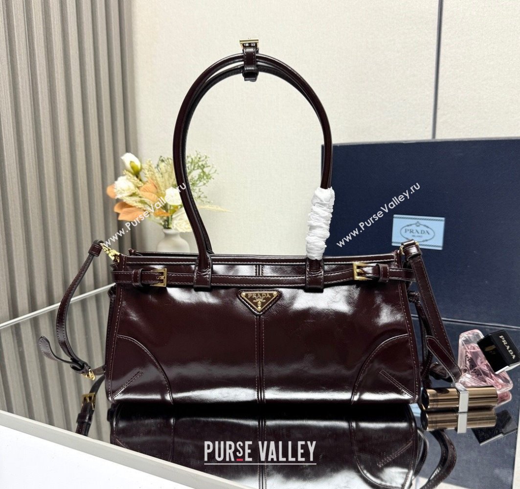 Prada Bonnie medium leather handbag Dark Brown 2025 1BA426 (YZ-250521041)