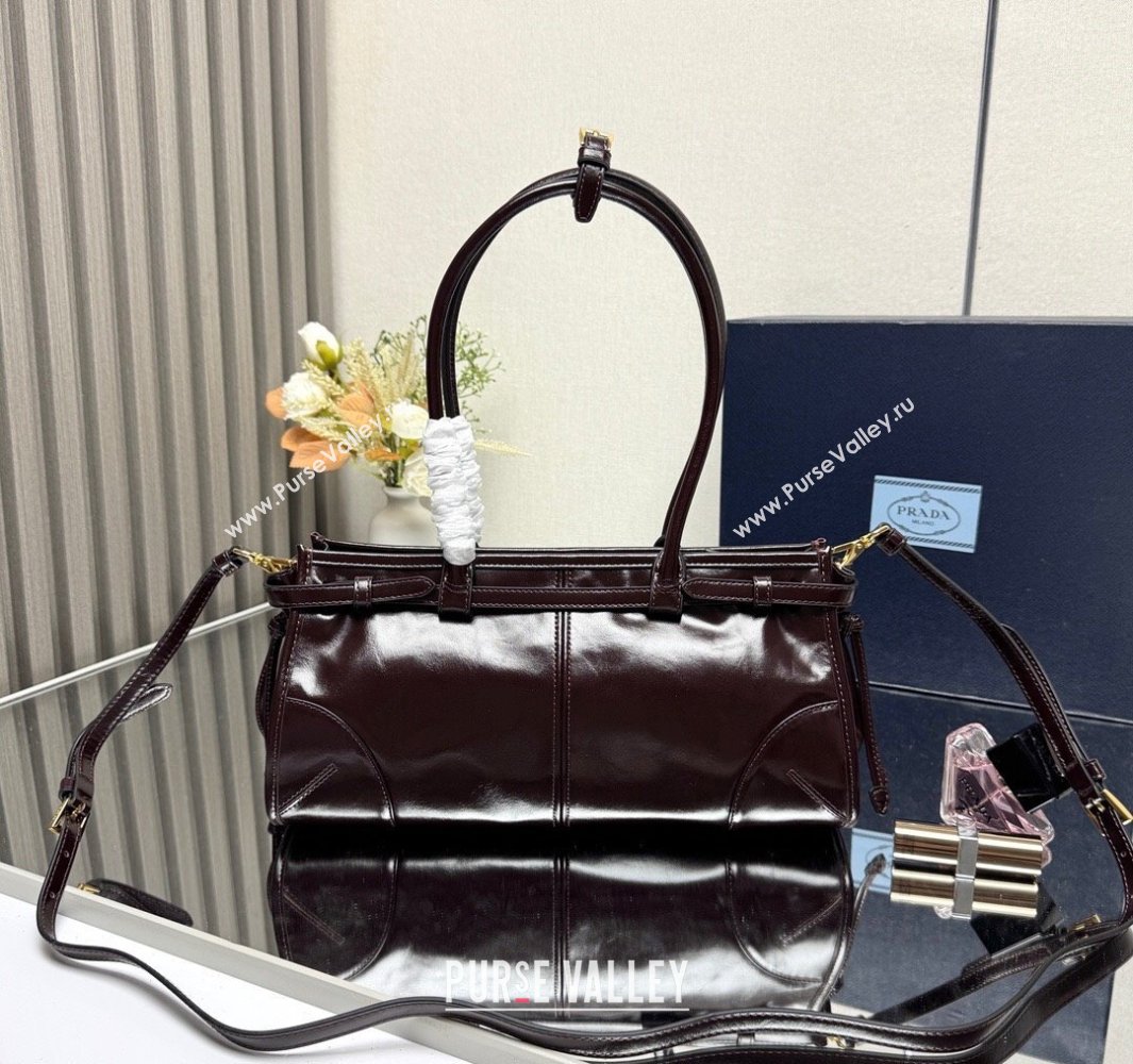 Prada Bonnie medium leather handbag Dark Brown 2025 1BA426 (YZ-250521041)