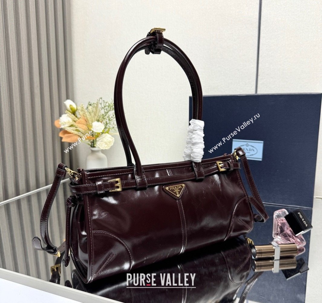 Prada Bonnie medium leather handbag Dark Brown 2025 1BA426 (YZ-250521041)