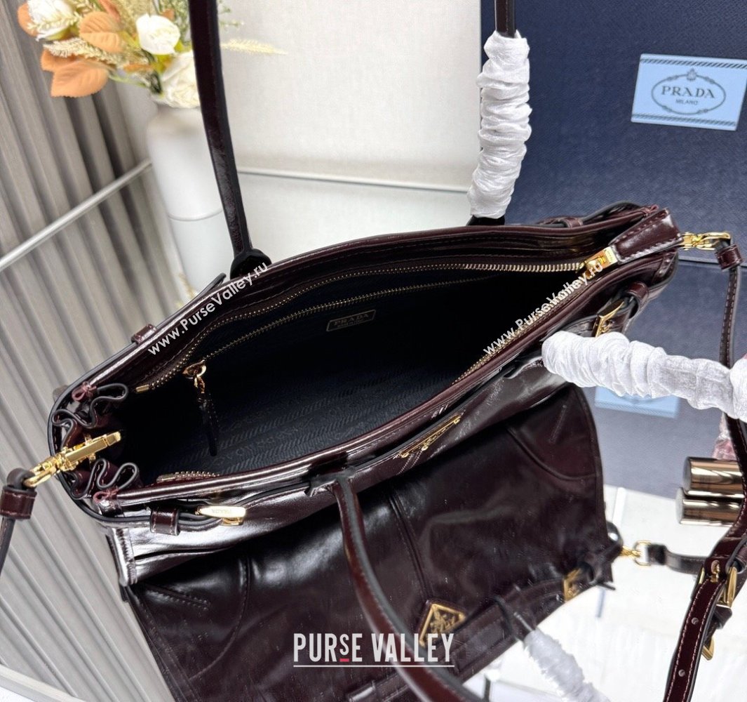 Prada Bonnie medium leather handbag Dark Brown 2025 1BA426 (YZ-250521041)