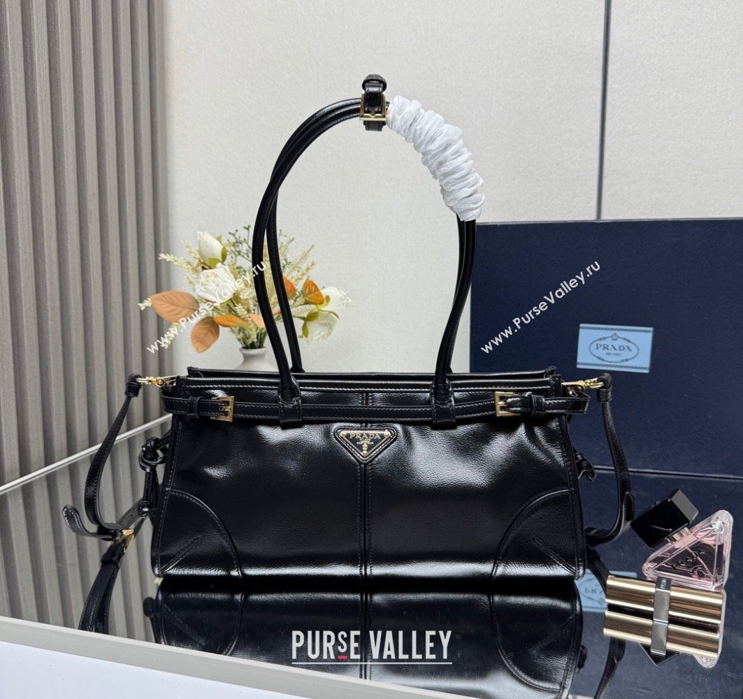 Prada Bonnie medium handbag in Crinkled Leather Black 2025 1BA426 (YZ-250521048)