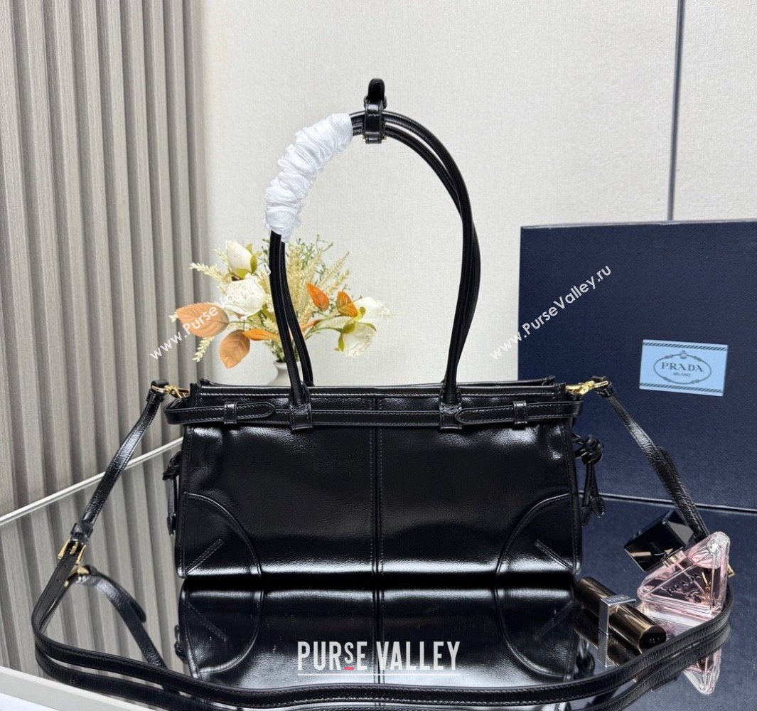 Prada Bonnie medium handbag in Crinkled Leather Black 2025 1BA426 (YZ-250521048)