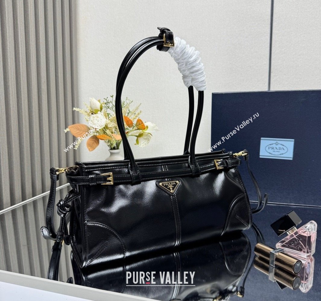 Prada Bonnie medium handbag in Crinkled Leather Black 2025 1BA426 (YZ-250521048)