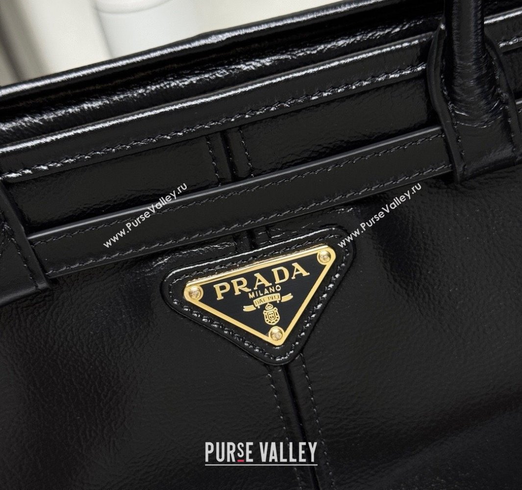 Prada Bonnie medium handbag in Crinkled Leather Black 2025 1BA426 (YZ-250521048)