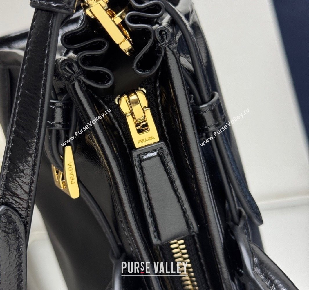 Prada Bonnie medium handbag in Crinkled Leather Black 2025 1BA426 (YZ-250521048)