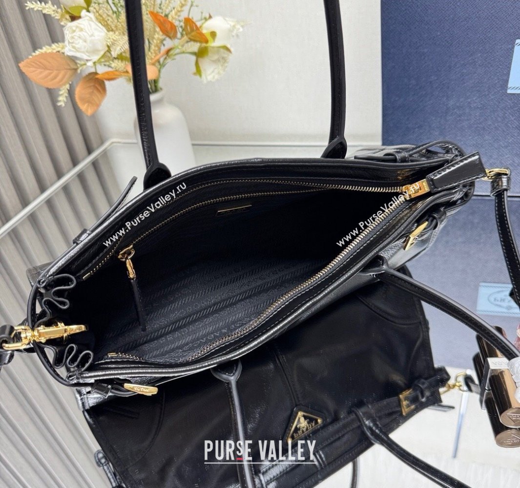 Prada Bonnie medium handbag in Crinkled Leather Black 2025 1BA426 (YZ-250521048)