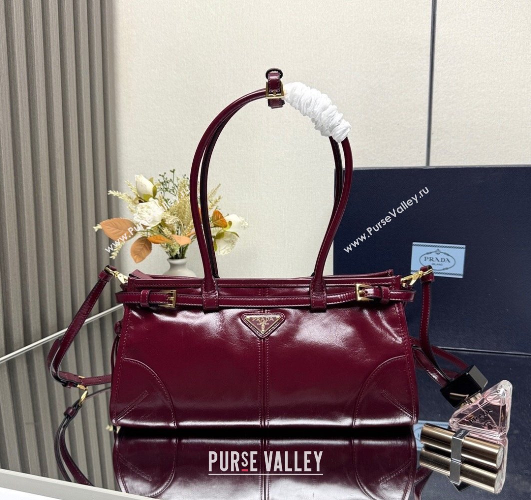 Prada Bonnie medium leather handbag Dark Burgundy 2025 1BA426 (YZ-250521052)