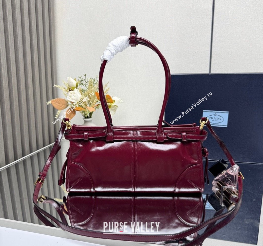 Prada Bonnie medium leather handbag Dark Burgundy 2025 1BA426 (YZ-250521052)