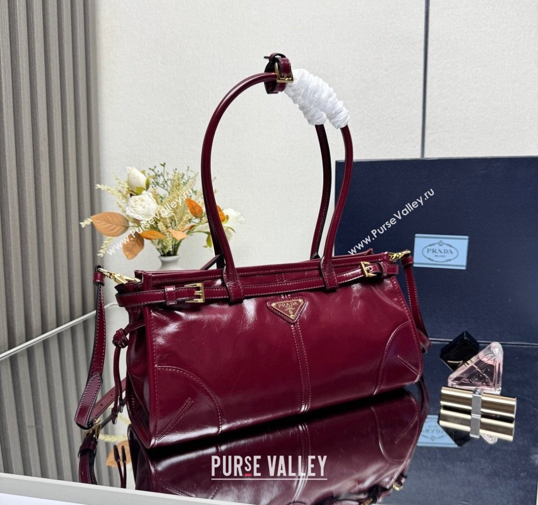 Prada Bonnie medium leather handbag Dark Burgundy 2025 1BA426 (YZ-250521052)