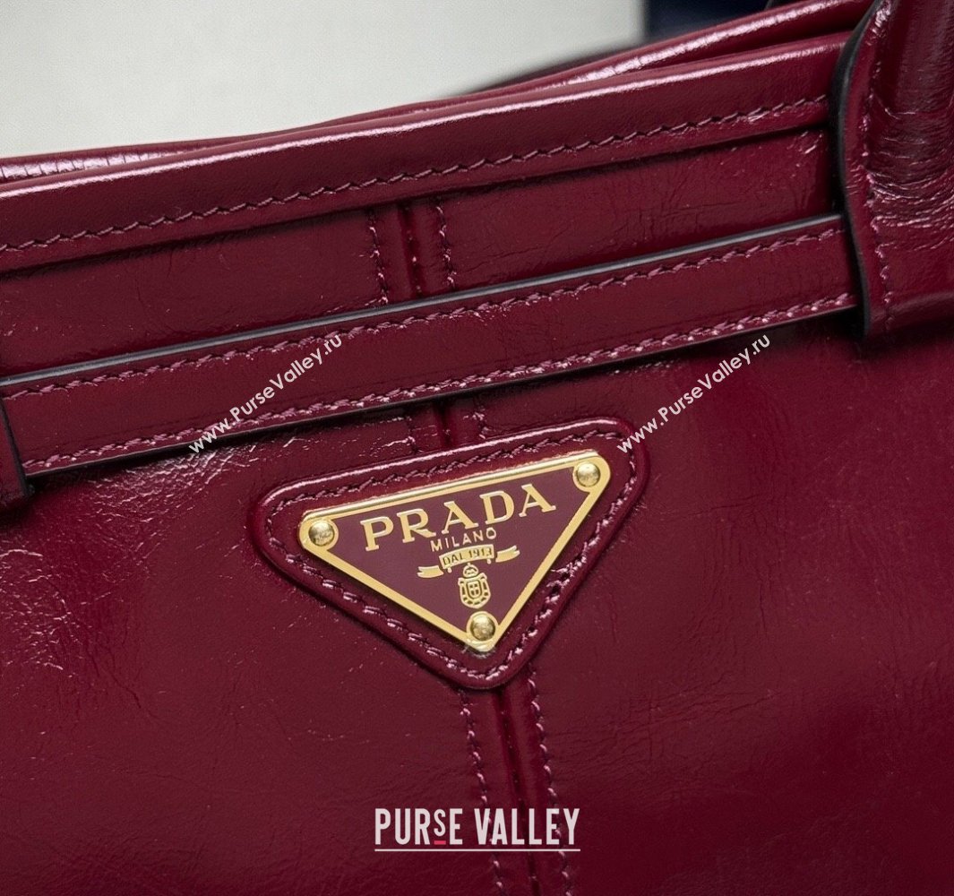 Prada Bonnie medium leather handbag Dark Burgundy 2025 1BA426 (YZ-250521052)