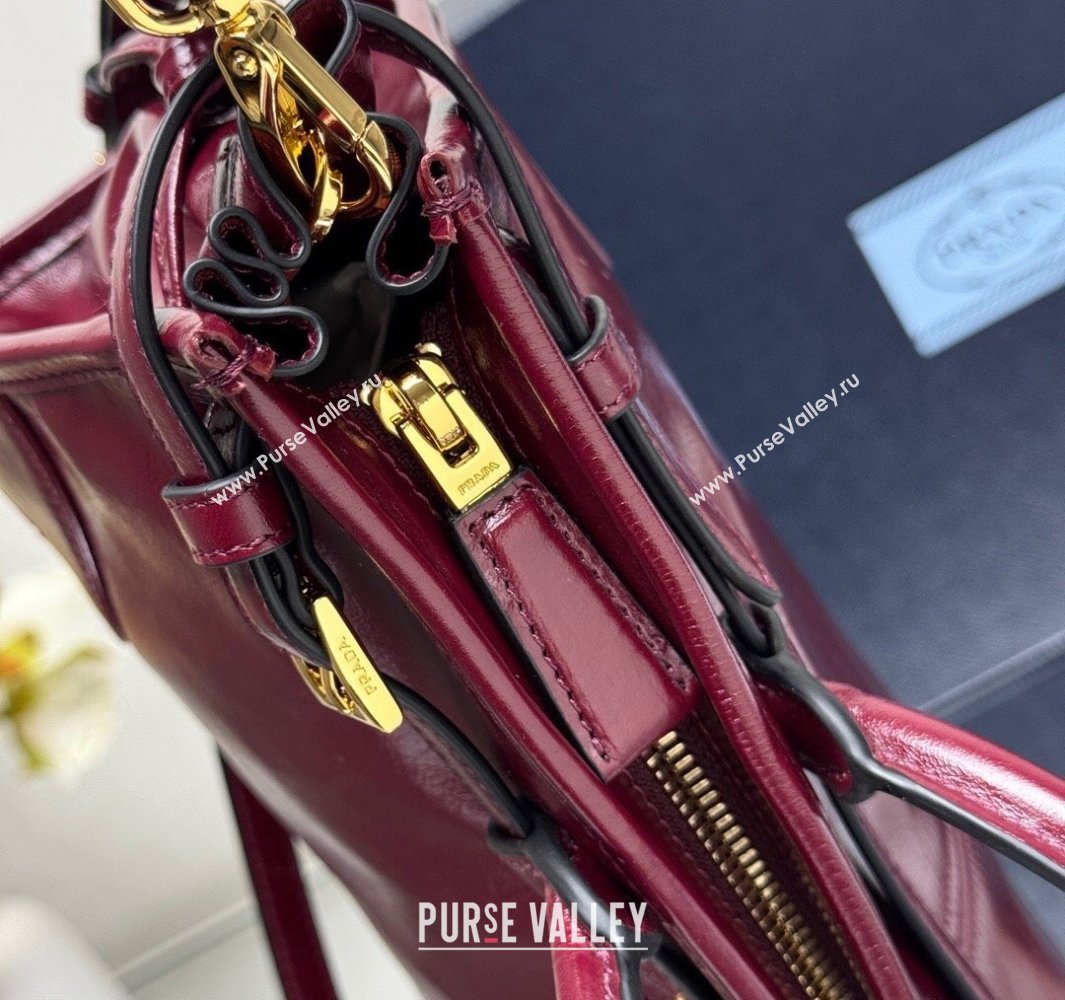 Prada Bonnie medium leather handbag Dark Burgundy 2025 1BA426 (YZ-250521052)