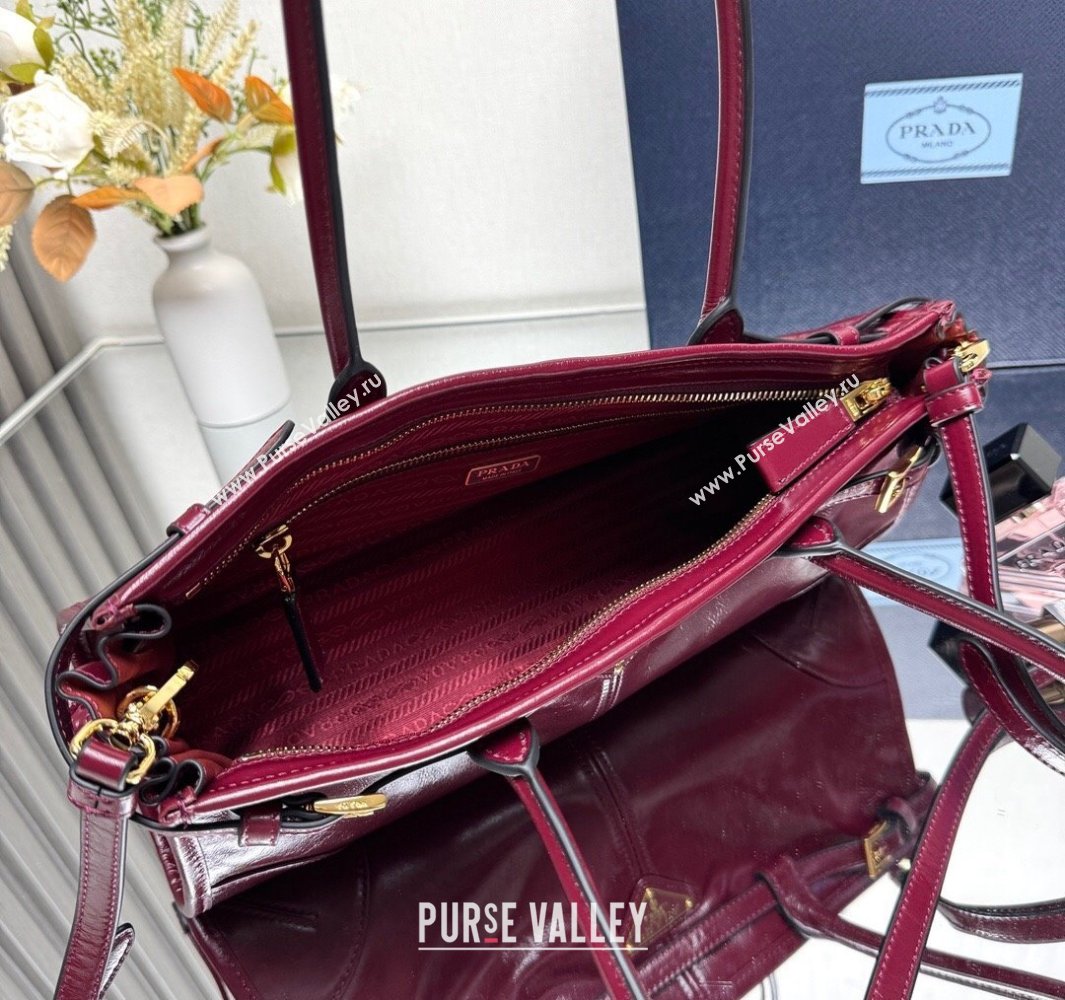 Prada Bonnie medium leather handbag Dark Burgundy 2025 1BA426 (YZ-250521052)