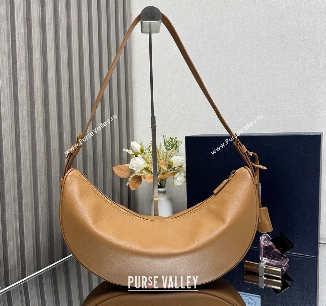 Prada Demi-lune large leather shoulder bag Brown 2025 1BC255 (YZ-250521057)