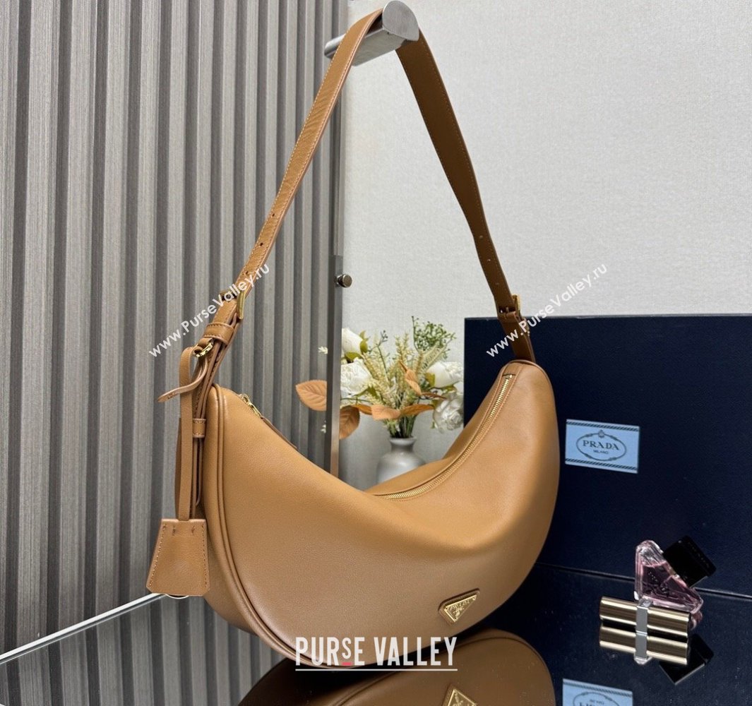 Prada Demi-lune large leather shoulder bag Brown 2025 1BC255 (YZ-250521057)