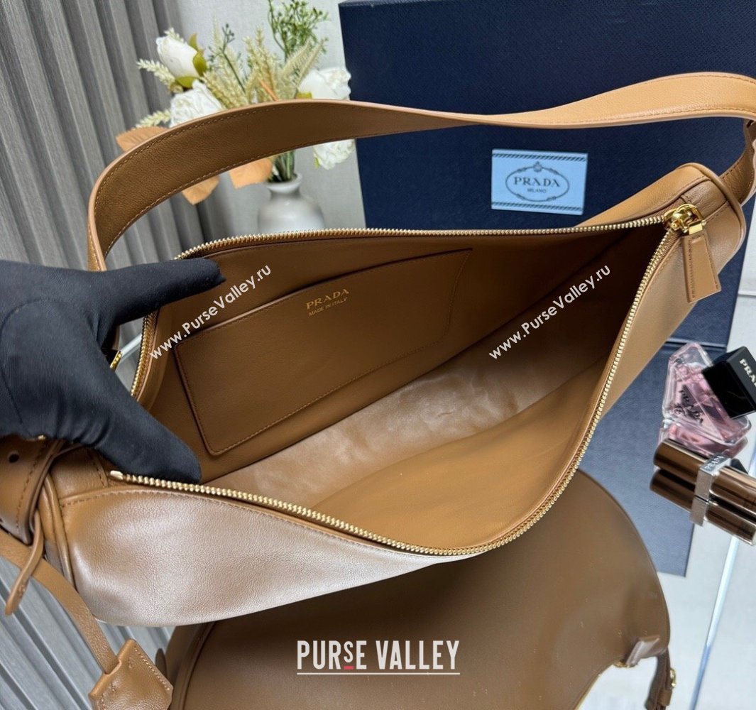 Prada Demi-lune large leather shoulder bag Brown 2025 1BC255 (YZ-250521057)