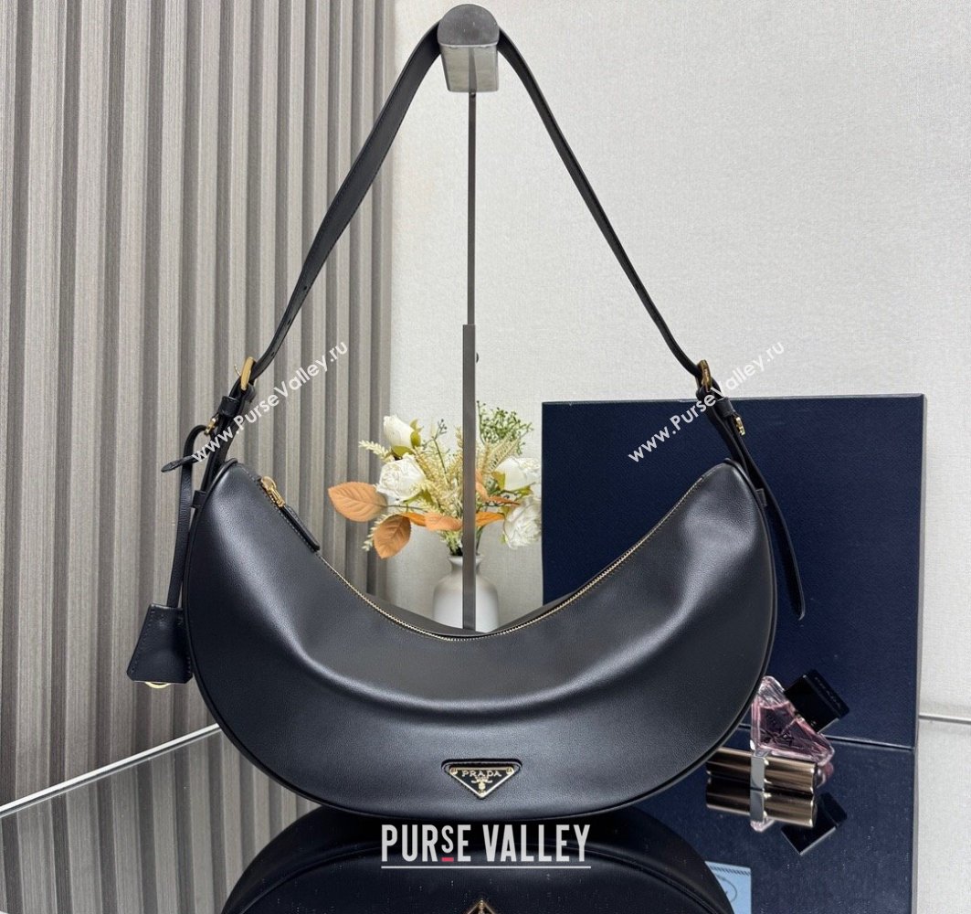 Prada Demi-lune large leather shoulder bag Black 2025 1BC255 (YZ-250521059)