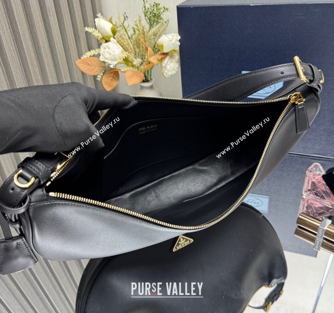 Prada Demi-lune large leather shoulder bag Black 2025 1BC255 (YZ-250521059)