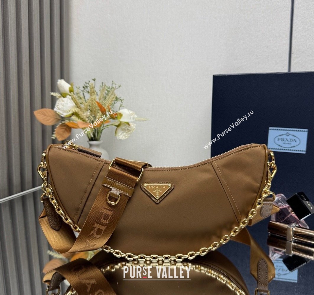 Prada Demi-lune Re-Nylon shoulder bag 1BH222 Brandy Brown 2025 (YZ-250521062)