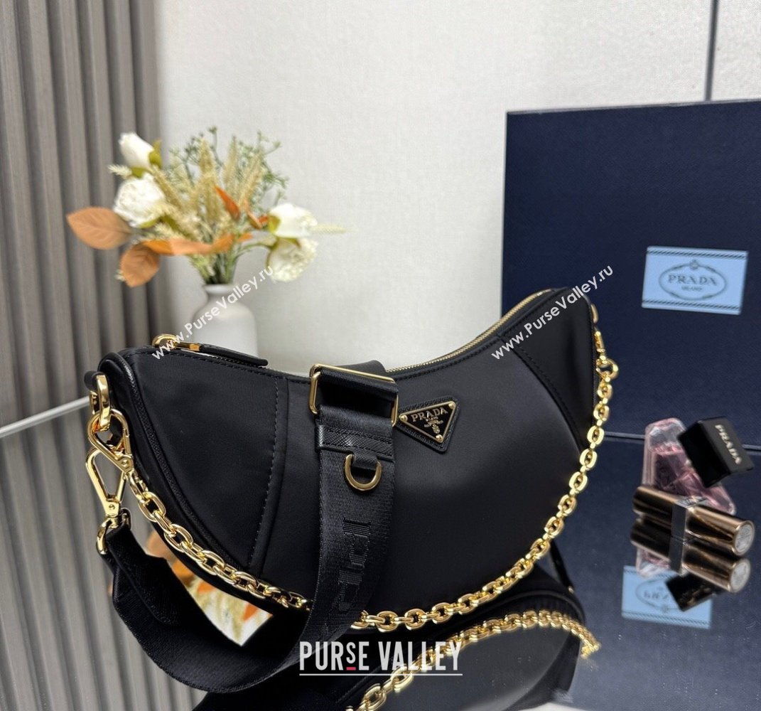 Prada Demi-lune Re-Nylon shoulder bag 1BH222 Black 2025 (YZ-250521063)