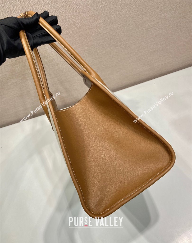 Prada Medium linen blend and leather tote bag Brown 2025 1BG572 (YZ-250521064)