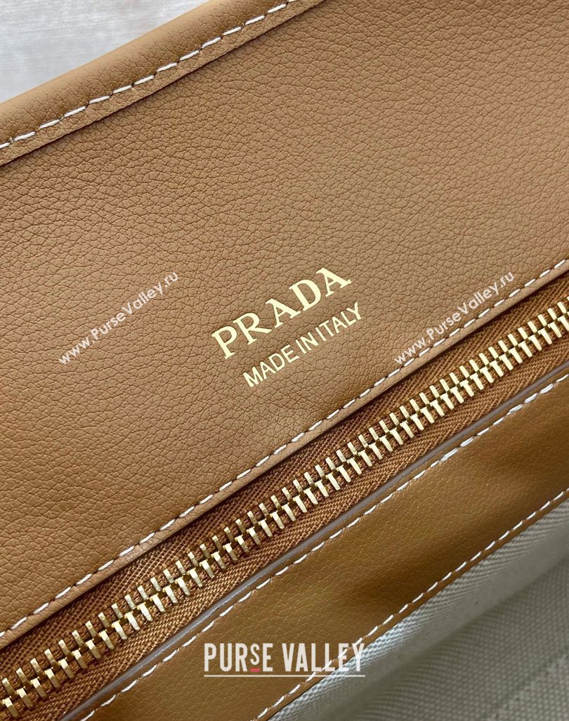 Prada Medium linen blend and leather tote bag Brown 2025 1BG572 (YZ-250521064)