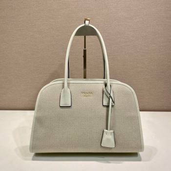 Prada Medium linen blend and leather tote bag White 2025 1BG572 (YZ-250521065)