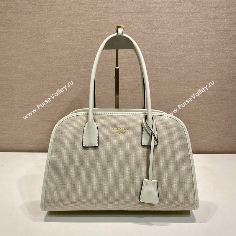 Prada Medium linen blend and leather tote bag White 2025 1BG572 (YZ-250521065)