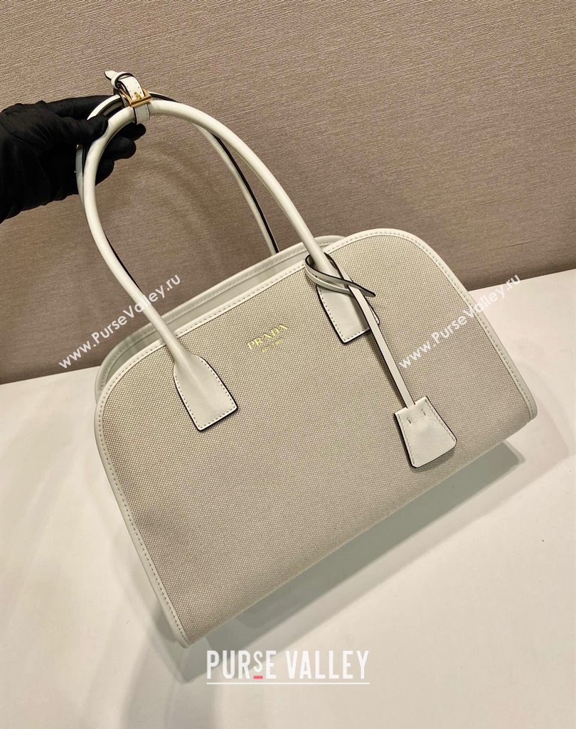 Prada Medium linen blend and leather tote bag White 2025 1BG572 (YZ-250521065)
