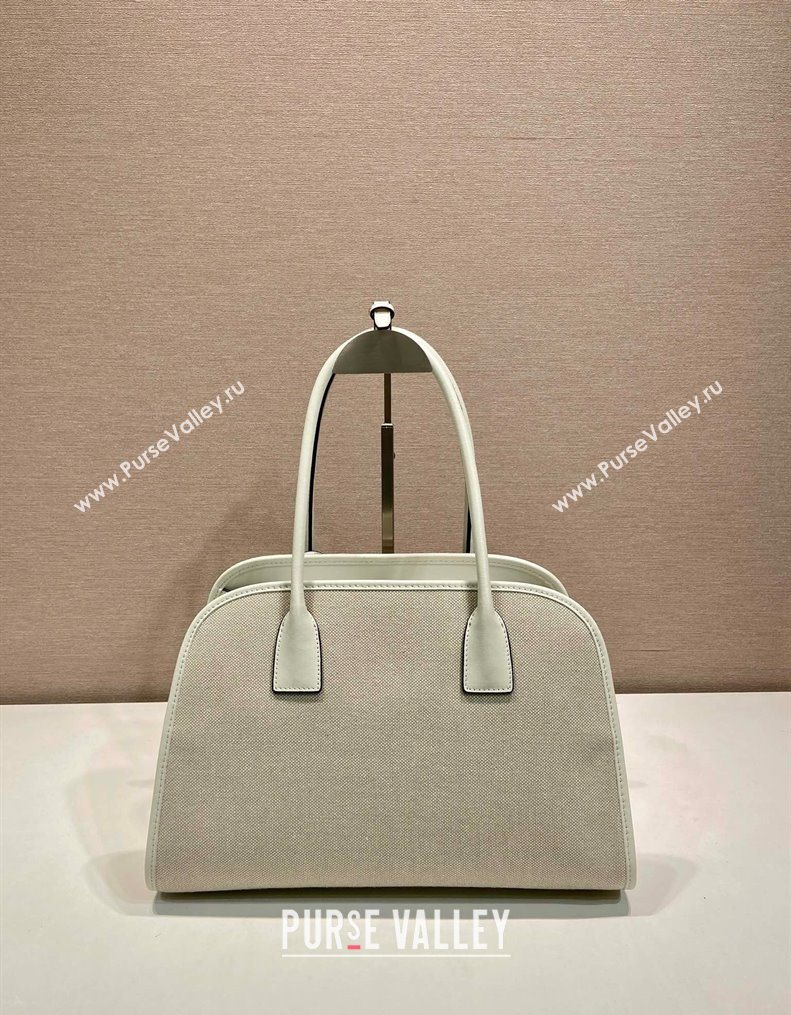 Prada Medium linen blend and leather tote bag White 2025 1BG572 (YZ-250521065)