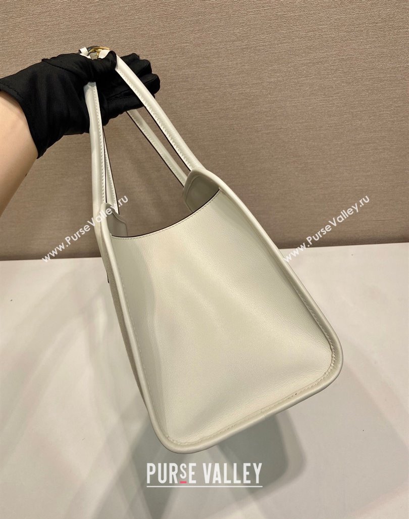 Prada Medium linen blend and leather tote bag White 2025 1BG572 (YZ-250521065)