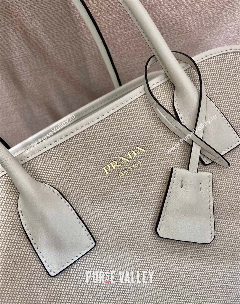 Prada Medium linen blend and leather tote bag White 2025 1BG572 (YZ-250521065)