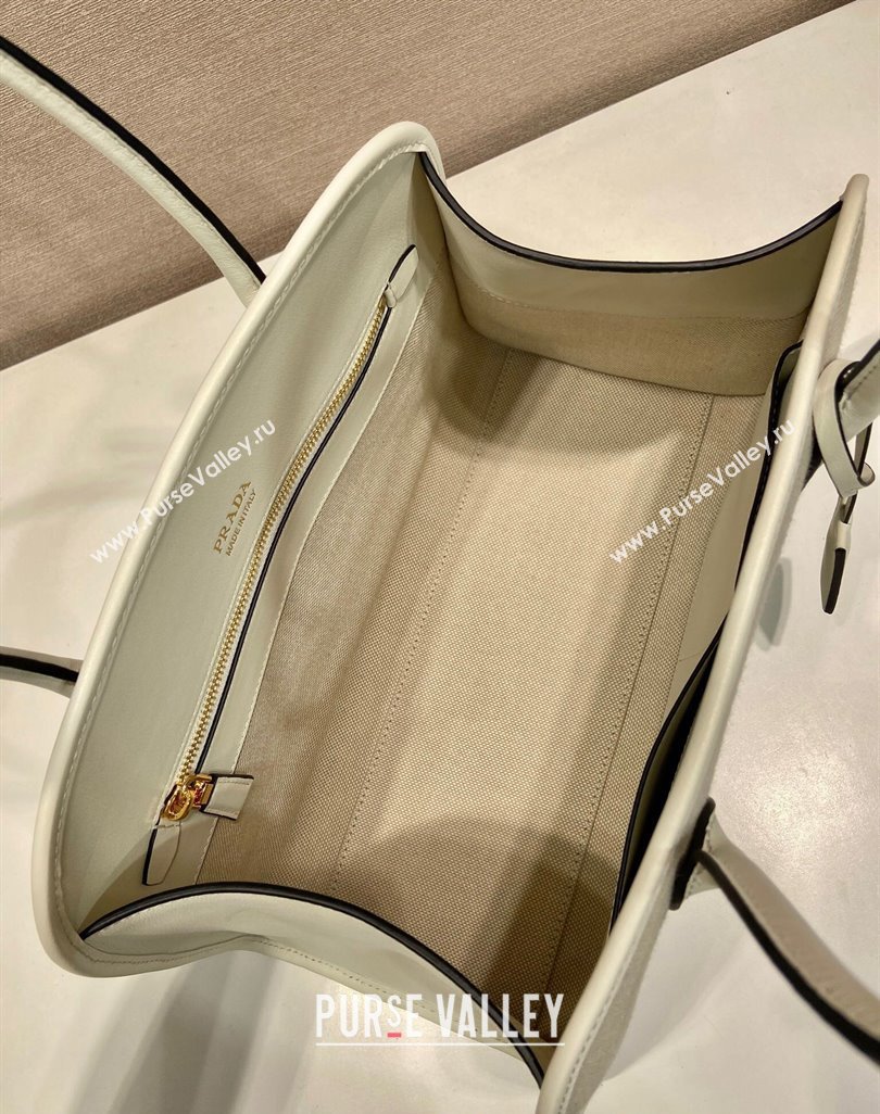 Prada Medium linen blend and leather tote bag White 2025 1BG572 (YZ-250521065)