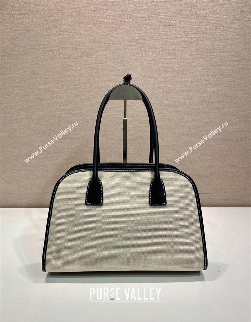 Prada Medium linen blend and leather tote bag Black 2025 1BG572 (YZ-250521066)