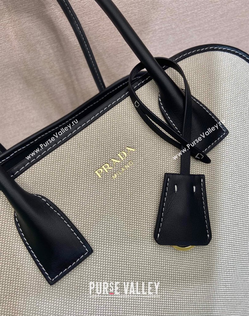 Prada Medium linen blend and leather tote bag Black 2025 1BG572 (YZ-250521066)