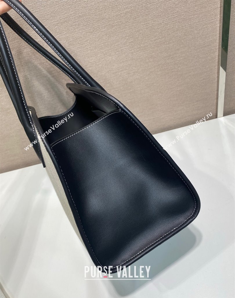 Prada Medium linen blend and leather tote bag Black 2025 1BG572 (YZ-250521066)