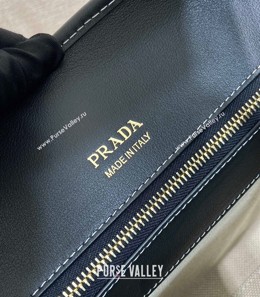 Prada Medium linen blend and leather tote bag Black 2025 1BG572 (YZ-250521066)
